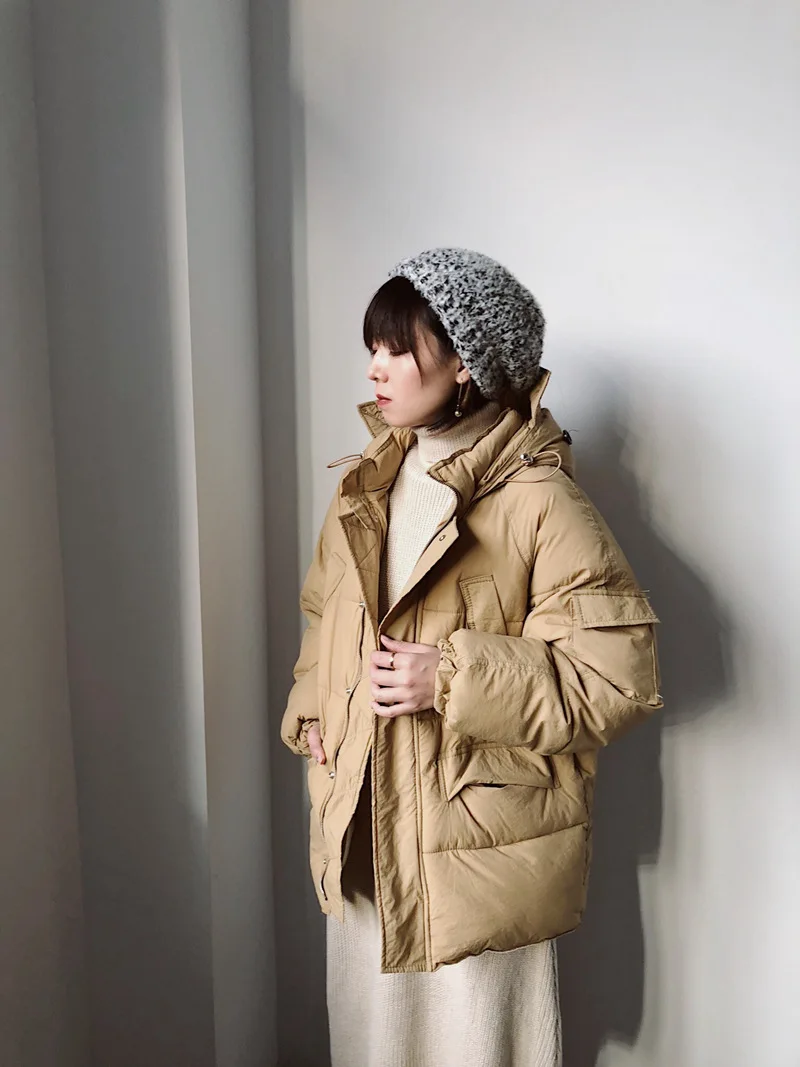 

Candy-Colored Hooded Thick Loose-Fit Front Short Long Back WOMEN'S Cotton Padded Clothing Autumn & Winter New Style Ol Commuting