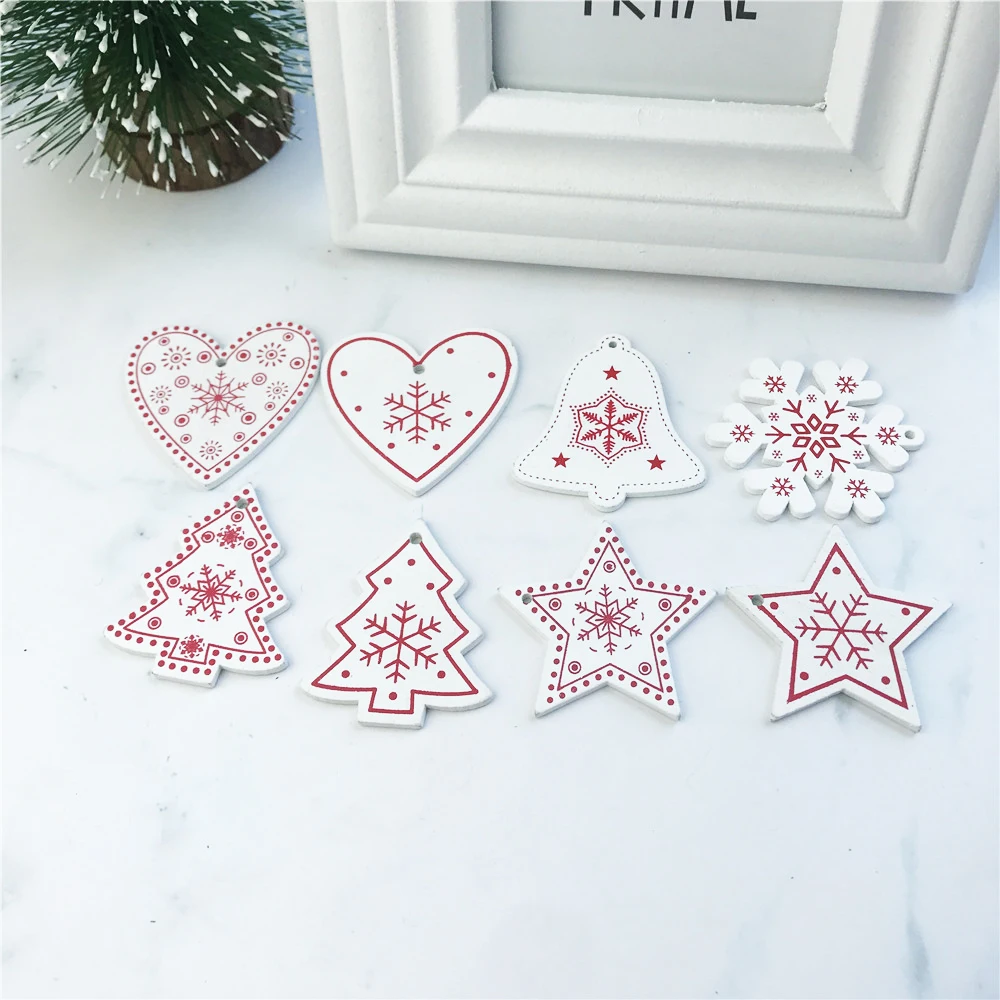 10pcs Christmas Tree Ornaments Nordic Style Wooden Christmas Tree Ornaments Christmas Tree Elk Christmas Decorations for Home