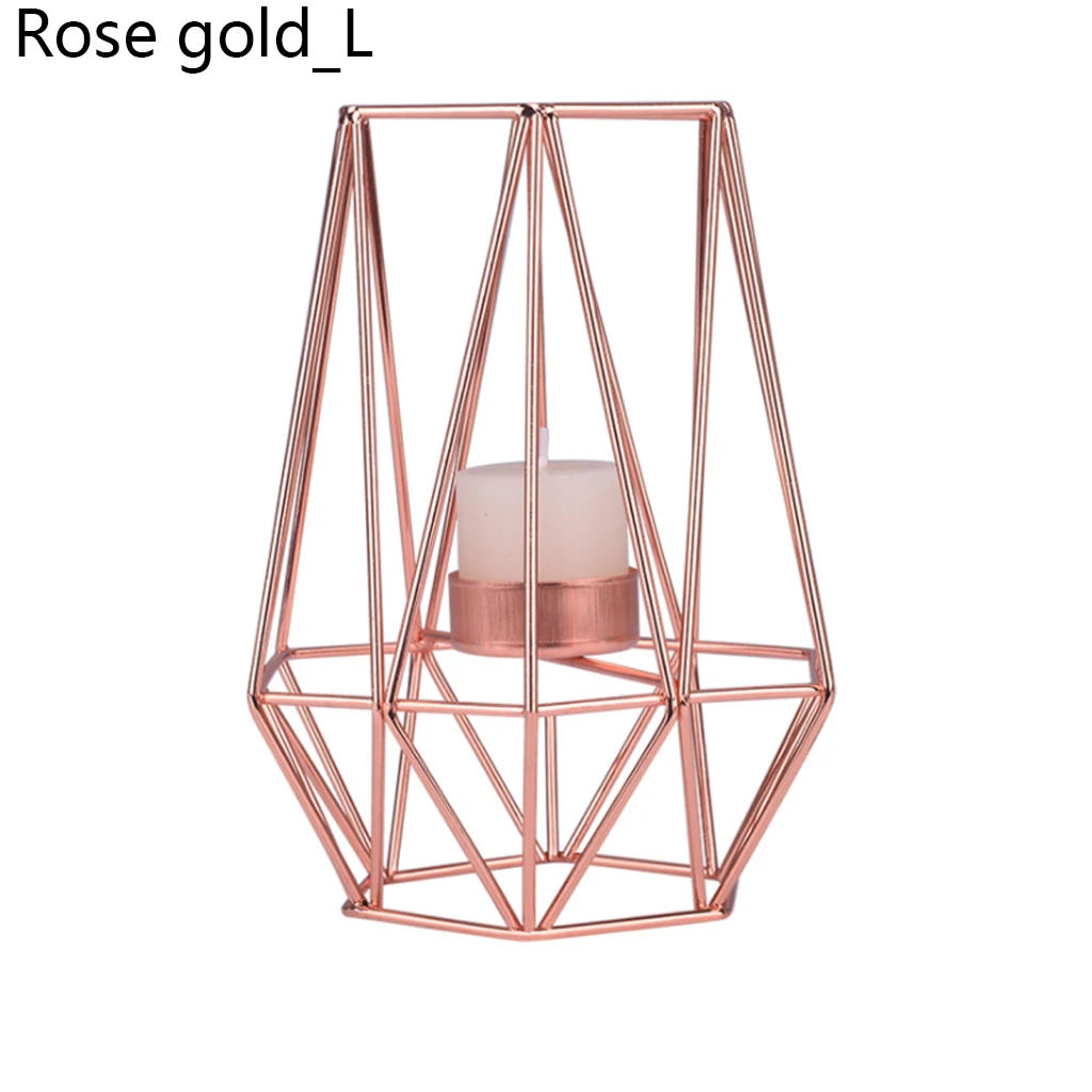 rose gold L Геометрические подсвечники из кованого железа в скандинавском стиле для украшения дома, металлические подсвечники, подсвечник, подсвечник, Прямая поставка - Цвет: rose gold L