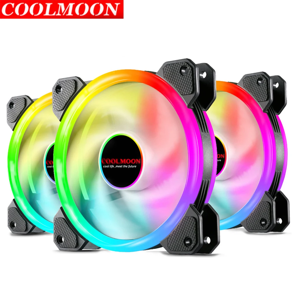 COOLMOON 120mm PC Computer Case Fan Cooling Cooler Adjustable RGB Led 12V Mute Ventilador DC ARGB Fans Adjust Speed Aura Sync | Компьютеры