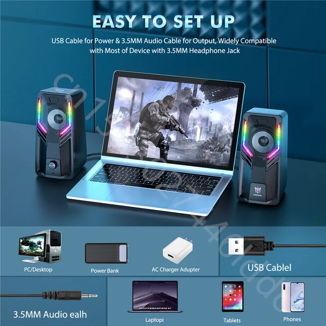 ONIKUMA-altavoces estéreo con cable para ordenador, luces RGB, para juegos, PC, hogar, Notebook, TV 2