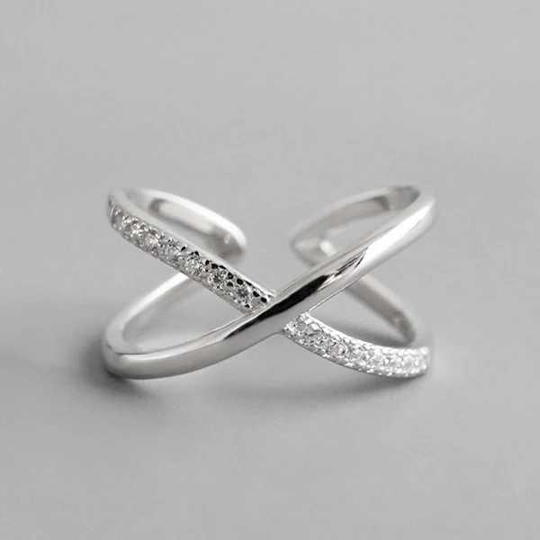 silver 925 пробы Серебряное геометрическое простое индивидуальное x-образное кольцо с темным узором ручное открытие - Цвет камня: silver