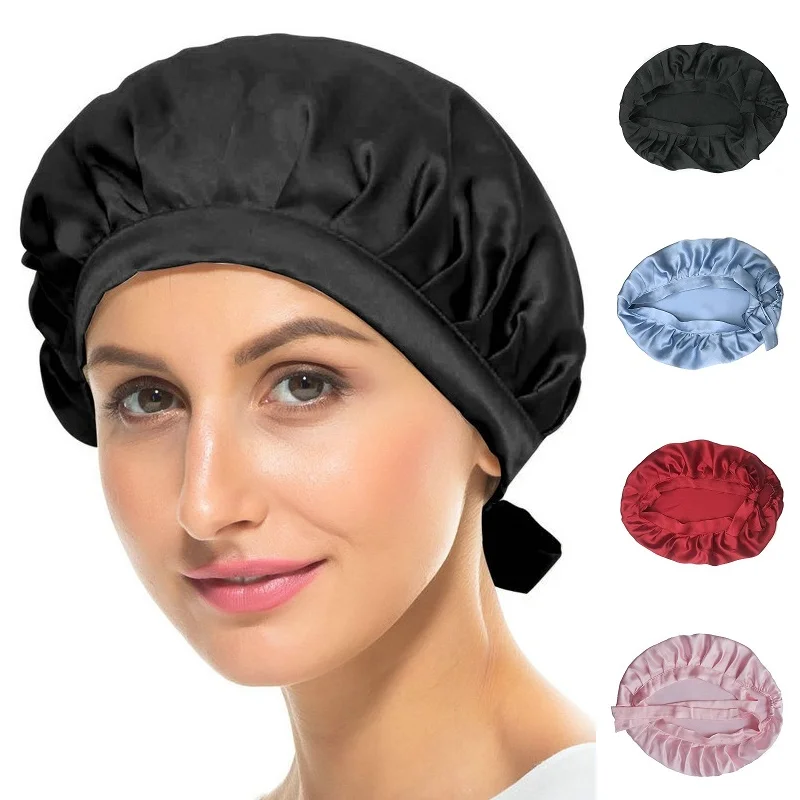 

Hot Selling Woman Natural Silk Sleeping Cap Lightweight Breathable Help Sleeping Adult Night Protection Hair Adjustable Cap