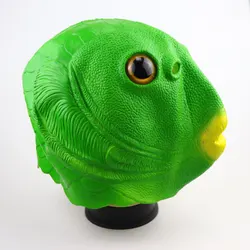 Vibrato avec la même tête de poisson vert, masque de sirène et de monstre, couvre chef en Latex pour homme et femme 