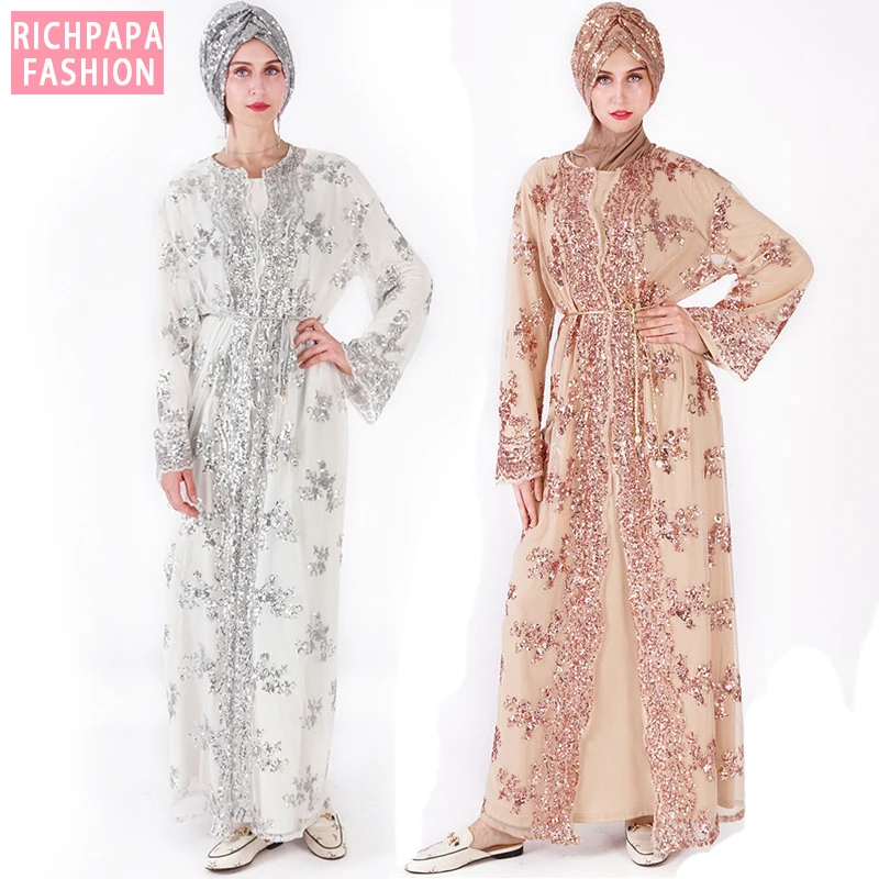 Sequin abaya кимоно турецкий хиджаб мусульманское платье халат Дубай Кафтан Абая для женщин Кафтан Турция Исламская одежда Djelaba Femme
