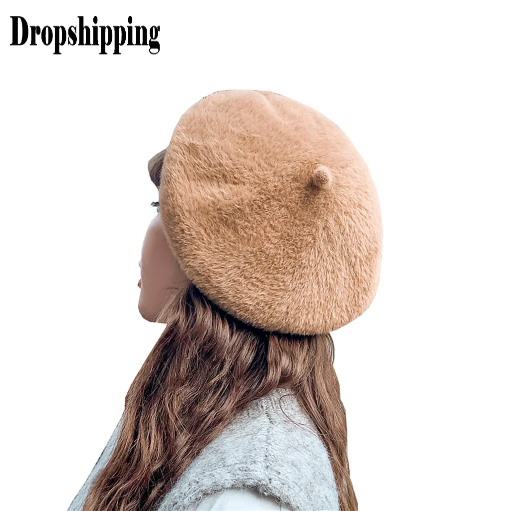 Одноцветные пушистые мини-береты-шапки для мужчин унисекс Зимние цветные однотонные ретро теплые шапки для мужчин и теплые береты# ZD