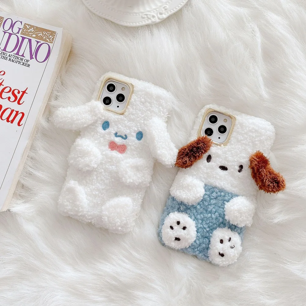

Baby PUDDING toy Cartoon Plush case For iphone 11 Pro Max XS X XR 7 8 plus cases Cinnamoroll dog Doll soft silicon phone cover