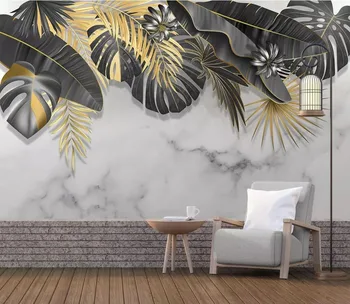 

CJSIR Custom Nordic Tropical Plant Leaves White Marbled Photo Wallpaper for Living Room Background 3D Mural Wall Paper Rolls