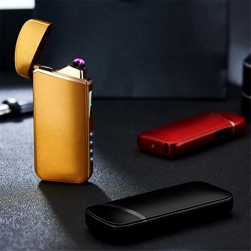 Ветрозащитные металлические зажигалки USB электрическая зажигалка для сигарет с принтом пальцев Touch Fire электронная плазменная двойная дуговая зажигалка Мужские гаджеты