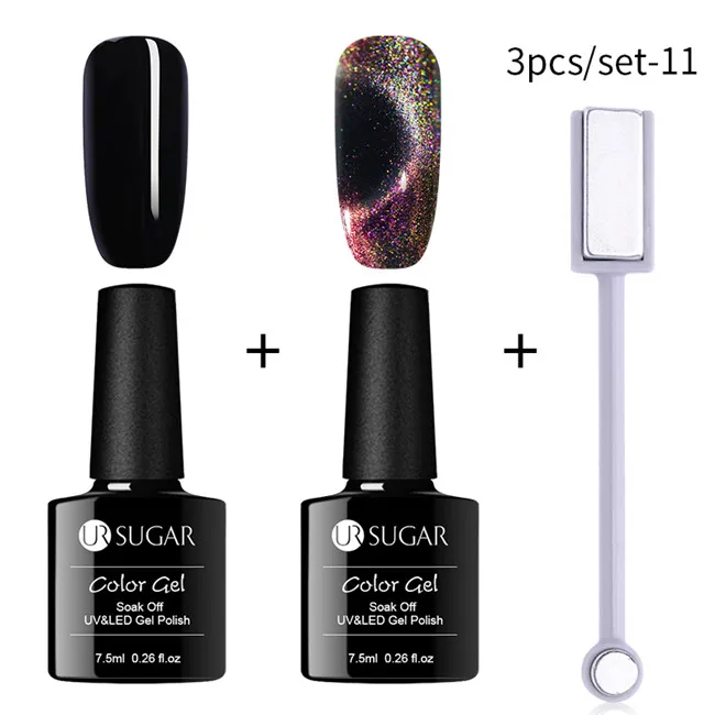 Ur Sugar 9D Гель-лак для ногтей с эффектом «кошачий глаз» Хамелеон для использования с магнитом Гель-лак замачиваемый УФ светодиодный лак для ногтей Полупостоянный маникюрный Гель-лак DIY - Цвет: 3pcs set11