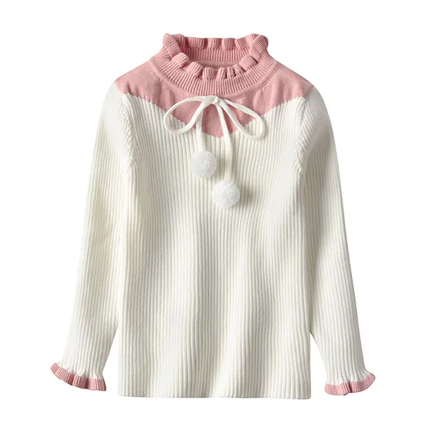 Свитер для девочек коллекция года, зимний теплый весенний вязаный свитер с длинными рукавами для маленьких девочек пуловер для девочек топ для 3, 5, 7, 8 лет, одежда - Цвет: T0266-White