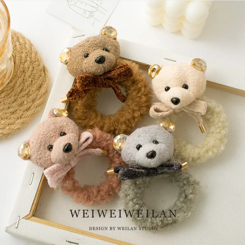 Autumn and winter new super cute bear hair rope ball head plush head rope cute girl ins doll ball head headdress light up wooden book nook dollhouses 3d puzzles booknook bookshelf insert diorama diy doll houses miniature bookends toys gifts
