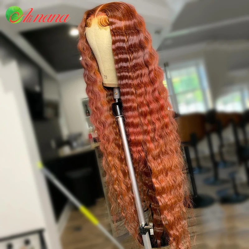 

Transparent Ombre Orange Red Deep Wave Lace Front Wigs Pre-Plucked 13x6 Lace Frontal Wigs 32 Inches Human Hair Wigs For Women