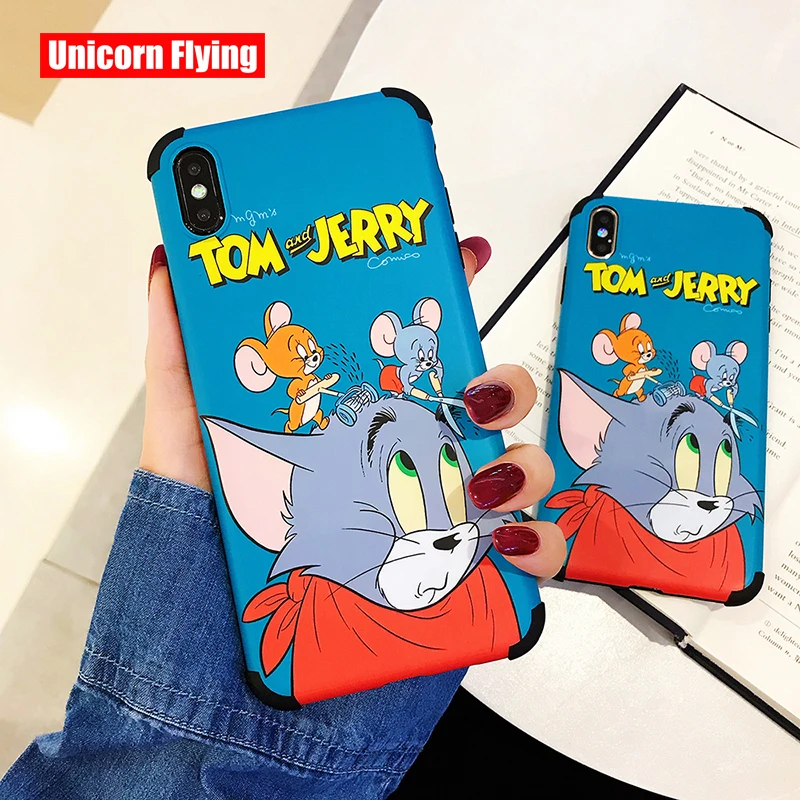 

LinXiang Cartoon Cute Tom And Jerry Cat Mouse Matte Phone Case Back Cover For iphone 6 6s 7 8 Plus X XR XS Max 11 Pro
