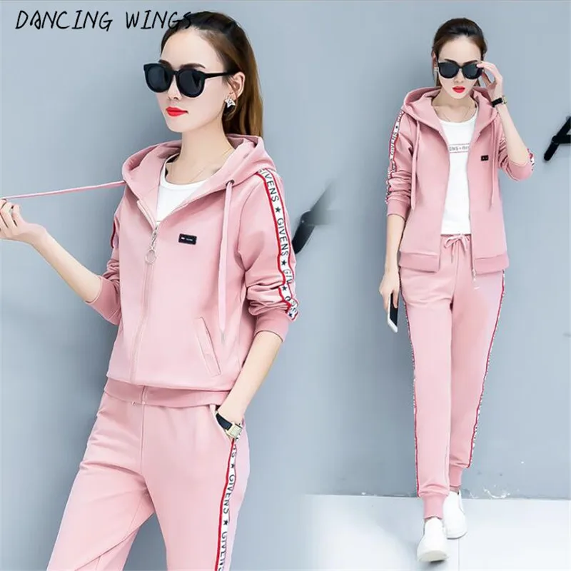 

Plus Size 3XL Womens Sports Suits Hooded Tops Tracksuit 3 Piece Set Women Sportswear Jogging TrackSuit Spring Autumn
