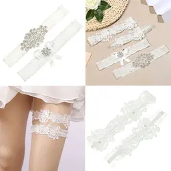 Lace Bridal Garter Set Embroidered Wedding Garters Stretch Garter White Leg Garter Elegant for Women