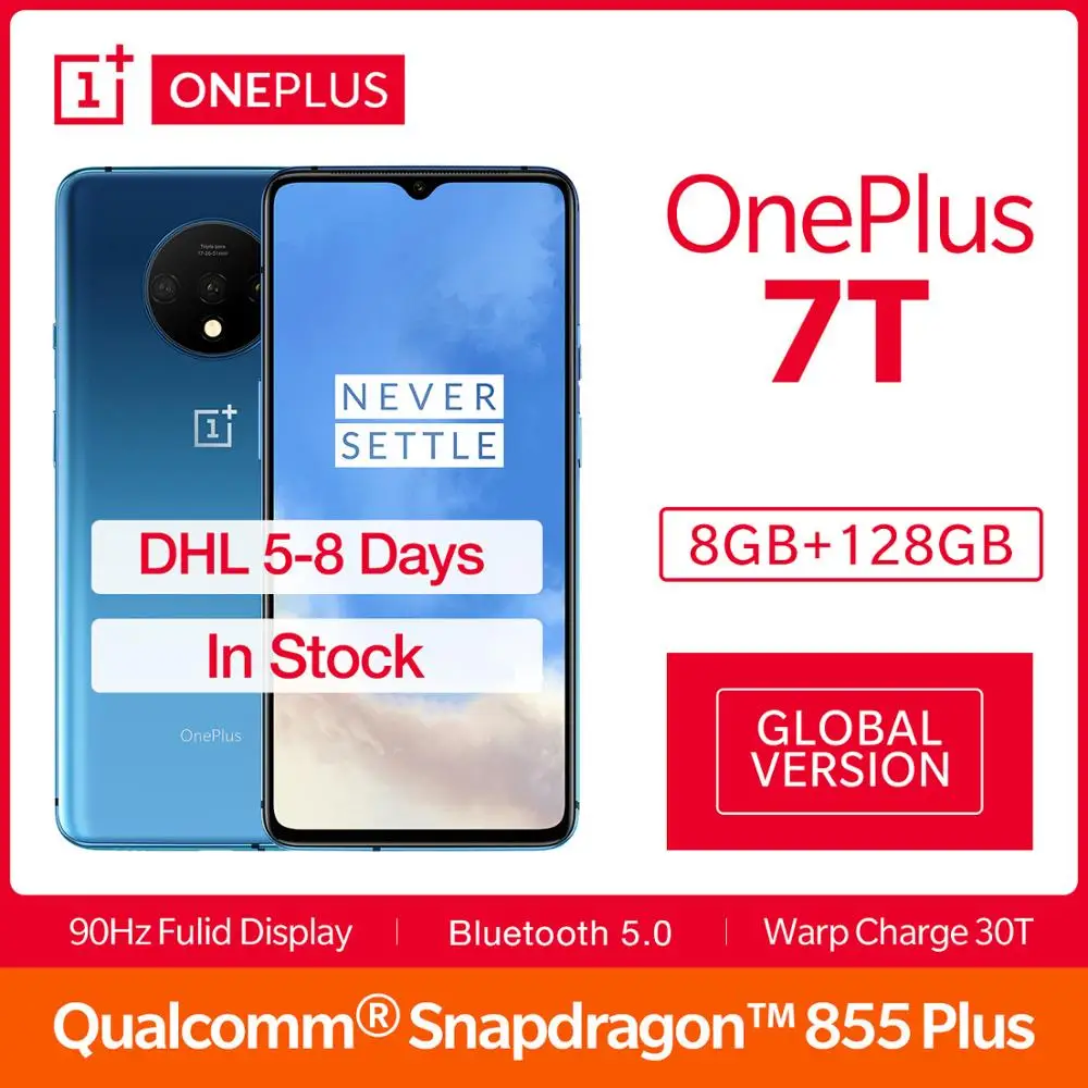 Глобальная версия смартфона OnePlus 7T Fulid AMOLED 6,5" 90 Гц экран Snapdragon 855 Plus 30T Warp Charge 48 МП Тройная камера NFC