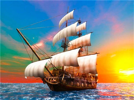 DIY Diamond Painting New Arrival Sailboat Home Decor Full Square round Mosaic Ship Embroidery Sunset Sea