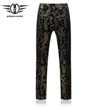 Plyesxale черный золотой костюм брюки весна осень модные повседневные брюки с принтом для мужчин стильные бронзовые мужские брюки большого размера P10