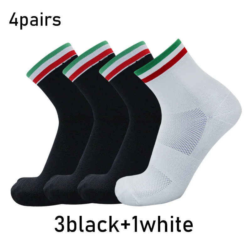 4pairs/set Green White Red Striped Cycling Socks Men Women Outdoor Racing Bike Sports Socks Breathable Calcetines Ciclismo