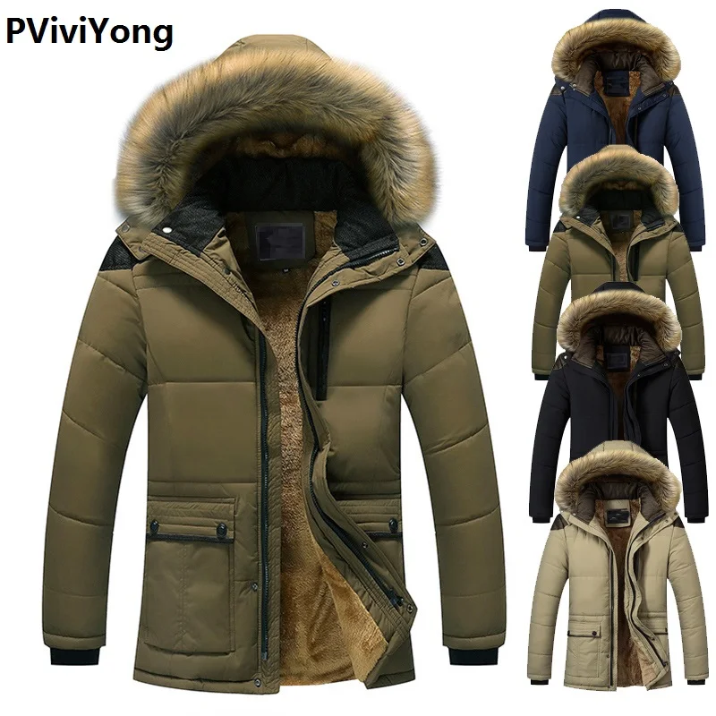 PViviYong 2019 новая зимняя куртка мужская Высококачественная шапка с меховым воротником мужская куртка Толстая парка на меху 324