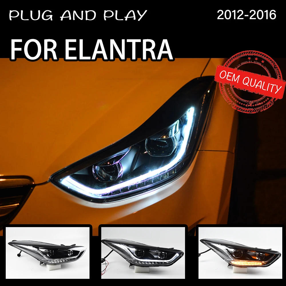 Buy LED Halo] For 2011 2012 2013 Hyundai Elantra Projector Black Headlights Pair