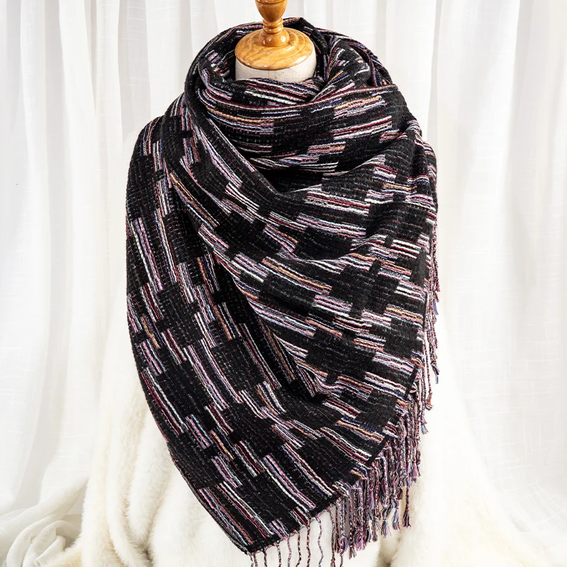 

New Fashion 2019 High Quality Autumn Winter Women Scarf Striped Thick Warm Scarves Big Knitted Cashmere Shawls Wraps Pashmina