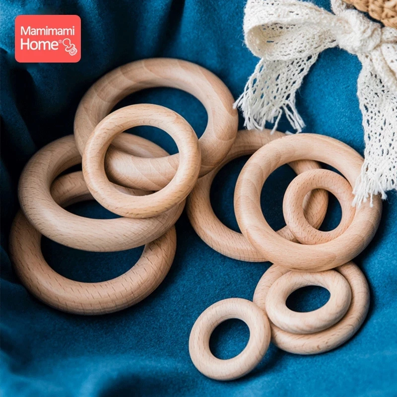 thumbnail image 2 of Baby Teething With Wooden Ring Beech Baby Teething Ring 5 PCS Wooden... 2 of 12