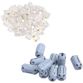 

RJ11 6P6C Modular Plug Telephone Adapter Connector Line End 50Pcs with UF70B Ferrite Noise Filter Clip