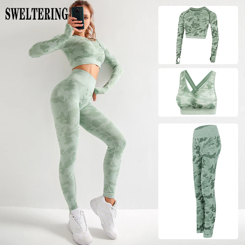 On Sale Yoga-Set Leggings Fitness Clothing Sports-Wear Seamless Workout Camouflage Women Gym 85ZdznYbV
