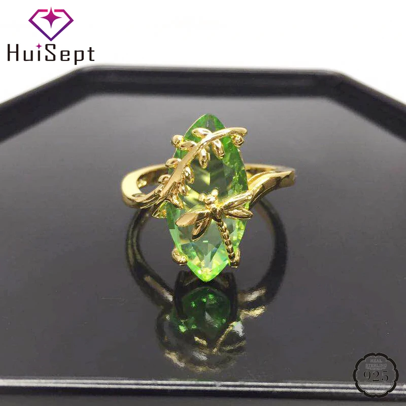HuiSept Fashion Silver 925 Ring Oval Emerald Gemstone Dragonfly Shape Gold Color Rings Jewelry Ornaments for Women Wedding Gifts HuiSept Fashion Silver 925 Ring Oval Emerald Gemstone Dragonfly Shape Gold Color Rings Jewelry Ornaments for Women Wedding Gifts
