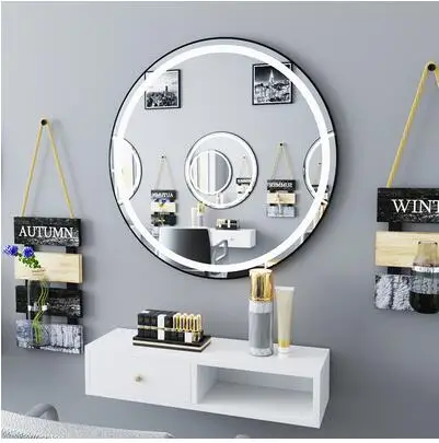 Hairdressing mirror hairdressing shop mirror platform ellipse simple hairdressing net red band led light hair salon