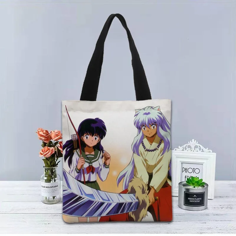 Anime InuYasha Handbag Foldable Shopping Bag Reusable Eco Large Unisex Canvas Fabric Shoulder Bags Tote Grocery Cloth Pouch 1208 