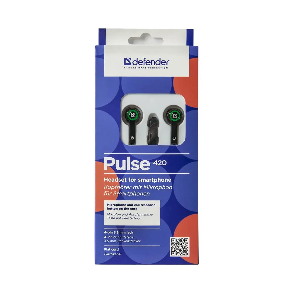 Гарнитура Defender Pulse 420 черный+ зеленый, вставки