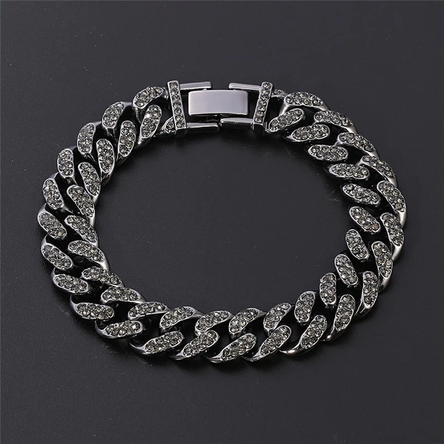 LV colar e pulseira masculino/Preto Verde com strass corrente cubana rap  acessórios T053 - Escorrega o Preço