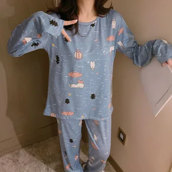 

Women Pajamas Set Autumn New Cartoon daisy Printed Long Sleeve Cute Sleepwear Casual Homewear Female Pyjamas Night suit