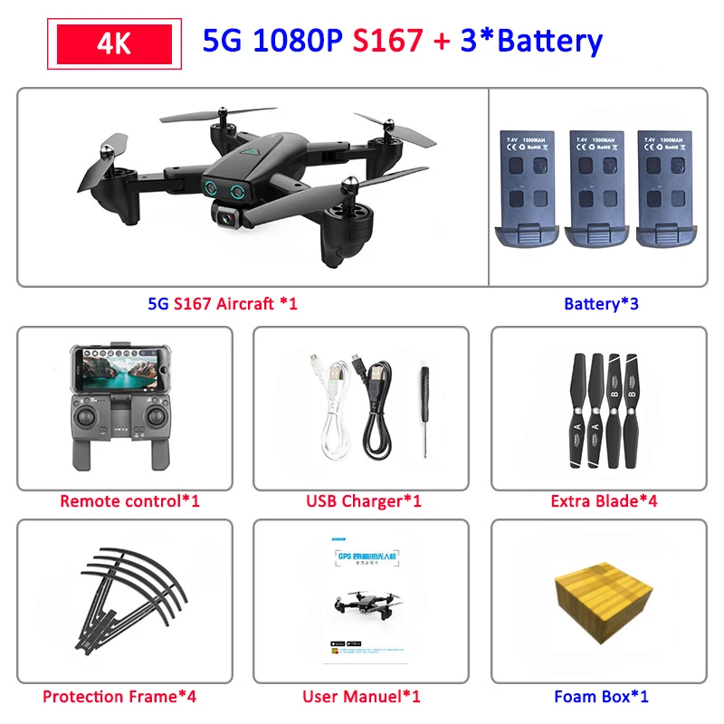 S167 складной Профессиональный Дрон с камерой 4K HD селфи 5G gps WiFi FPV широкоугольный Радиоуправляемый квадрокоптер Вертолет игрушка E520S SG900-S - Цвет: 5G 1080P 3B Foam