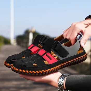 

2020 New Big Size Genuine Leather Cowhide Men Sandals Summer Quality Beach Slippers Casual Sneakers Outdoor Beach Shoes