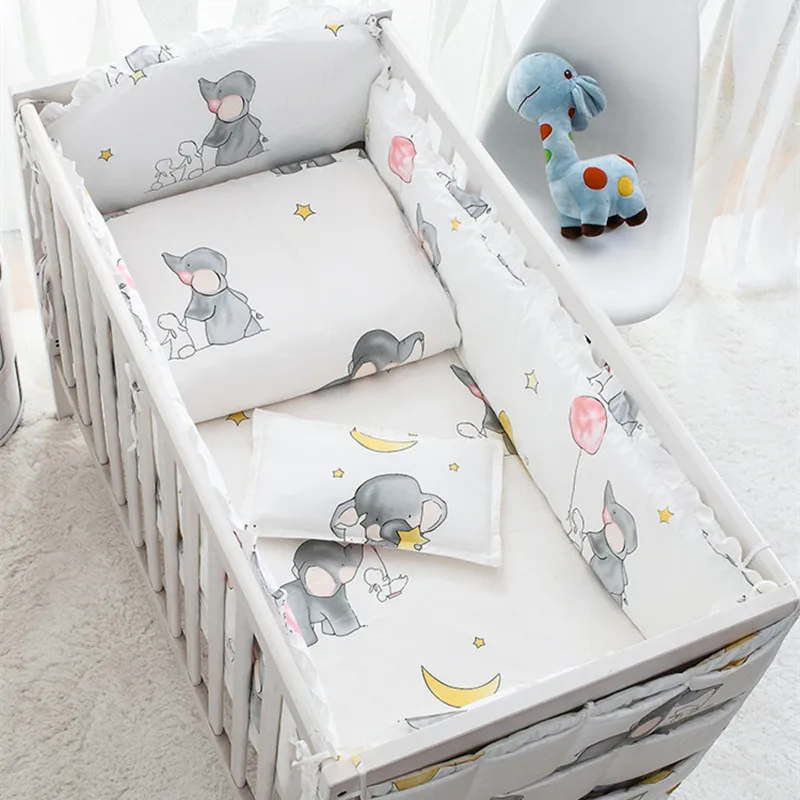 2-10 Pcs Baby Nursery Bedding Set 120x90/135x100/150x120 White Elephants on Grey 