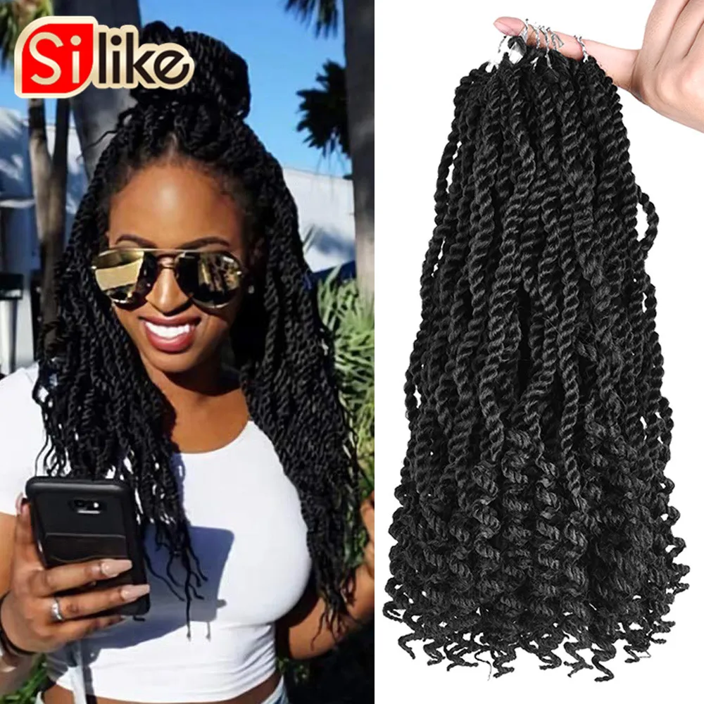 Silike Synthetic Senegalese Twist Hair Curly Ends 3X Kinky Twist Braids 12 Inch Crochet Braiding Hair Extensions for Black Women