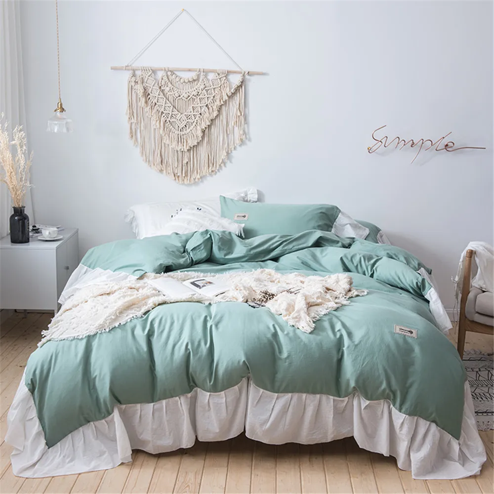 

Cotton Washing Contrast Color Summer Quilt Three Four-piece Set Fish Beauty Flounced Hem Princess Style Summer Cool Airable Cove