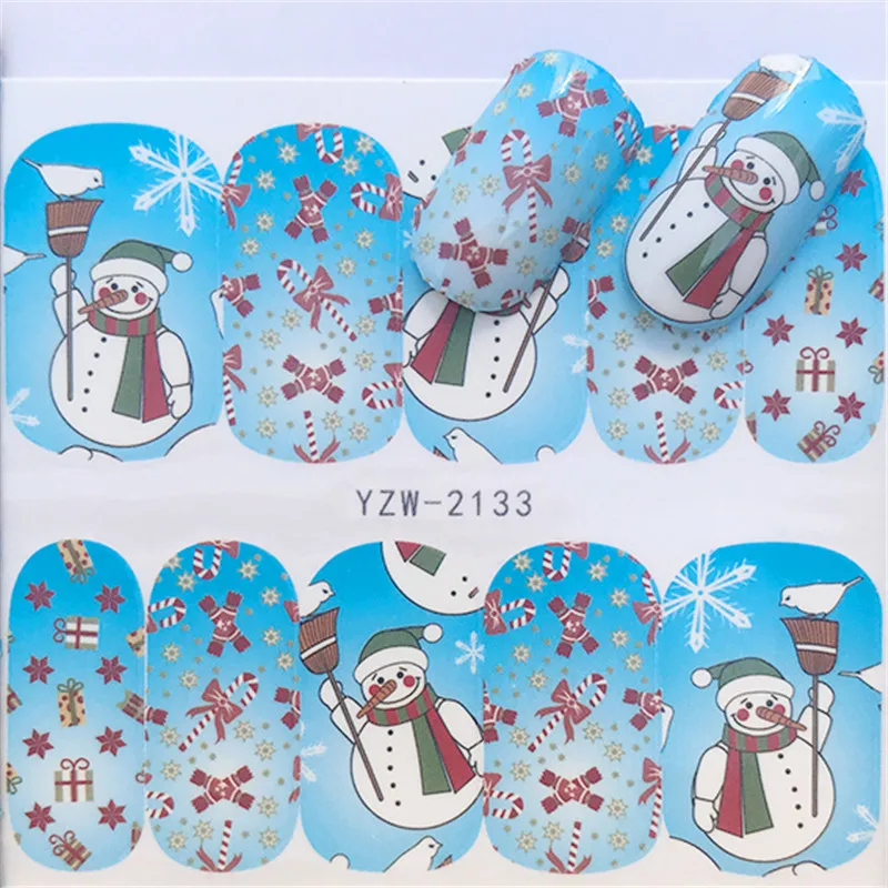 1 лист, рождественские наклейки для ногтей, Водные Наклейки, Зимний Олень со снежинками и оленями, обертывания, тату, дизайн ногтей, сделай сам, маникюрные ползунки, советы - Цвет: YZW-2133