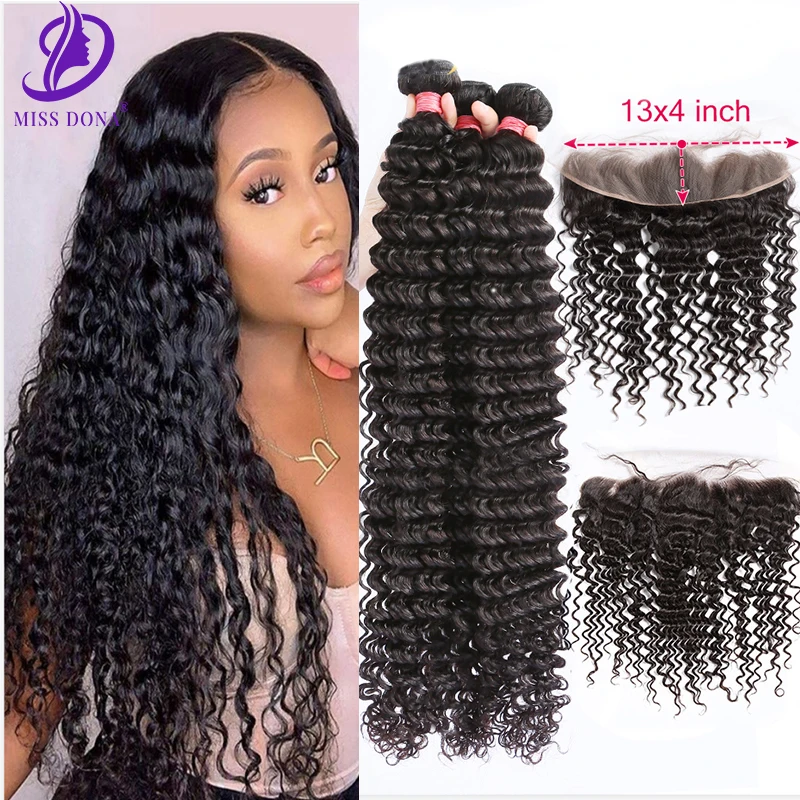 Miss Dona Hair3 4 пряди глубокой кудрявой волны с фронтальной для черной женщины