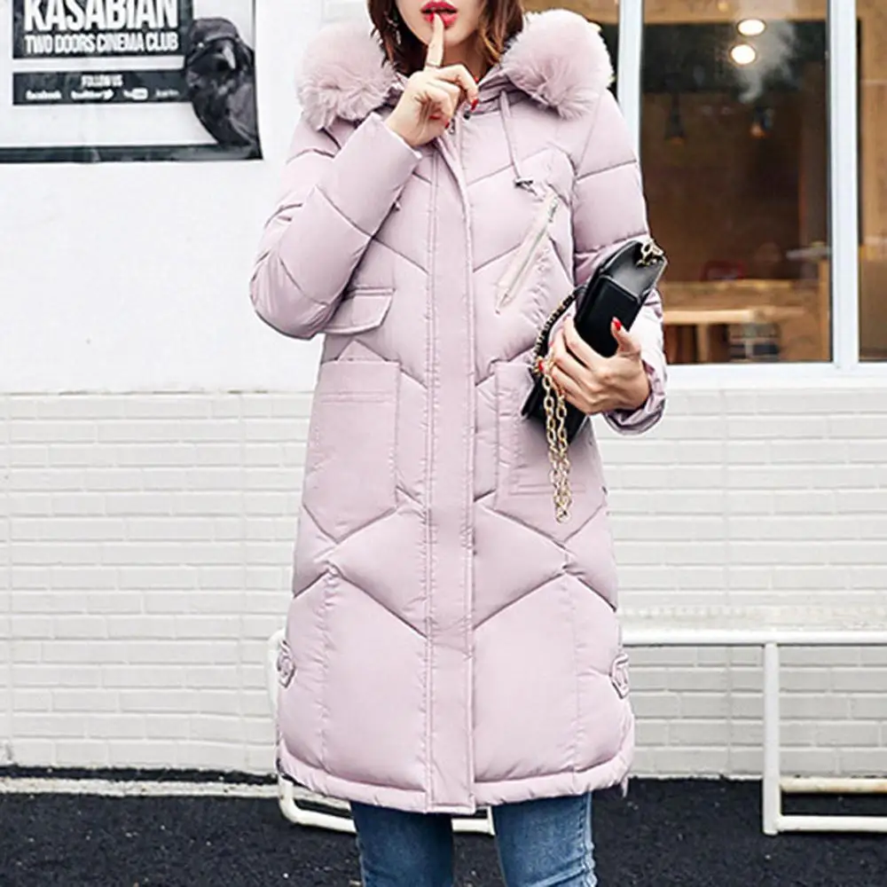 dark pink Женское зимнее пальто, длинное, с капюшоном, прямое, толстая, стеганая куртка, теплые парки, abrigos mujer invierno, женское, шикарное, хлопковое пальто - Цвет: dark pink