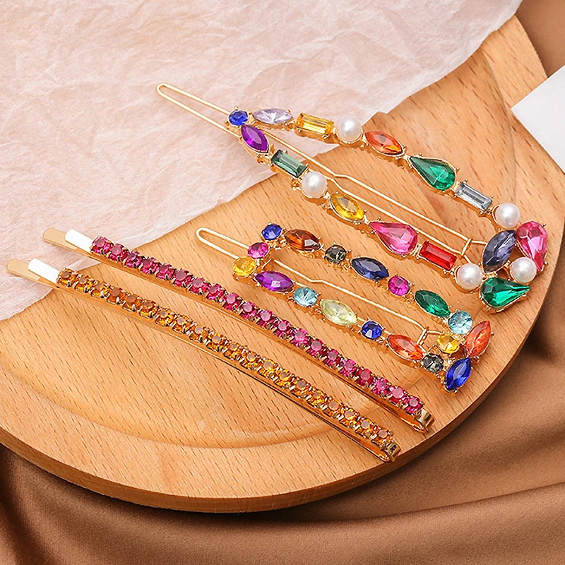 luxury colorful crystal and rhinestone hair clip barrette diamante hairpin for women charm hair accessories
