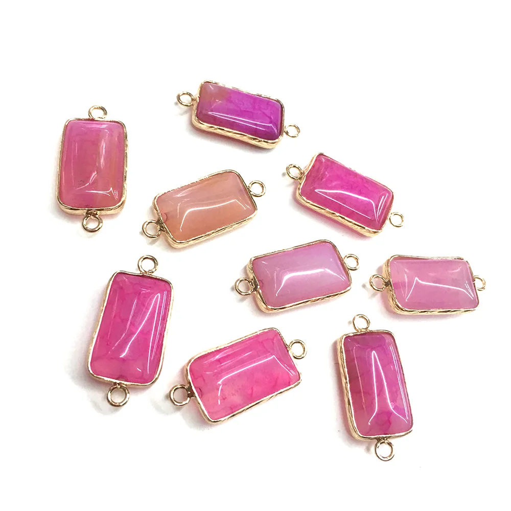 

Natural Semi-precious Stone Rectangular Pink Agate Boutique Connector Making DIY Fashion Charm Jewelry Gift