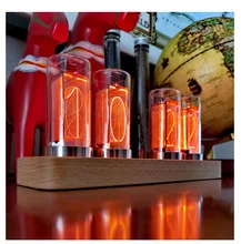  Amber Solid Wood Pseudo Glow Tube Clock LED 