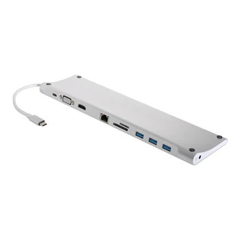 

CY Docking USB-C to VGA HDMI Ethernet 3 HUB TF SD Charger Card Reader Multiport Adapter 10 in 1