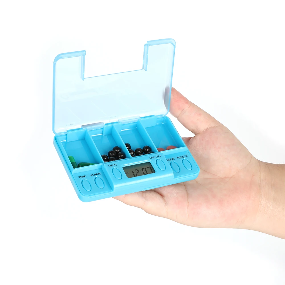 

1 Pcs Portable Pill Box 4 Grid Storage Box Smart Electronic Timing Reminder Medicine Box Alarm Timer Pill Manager Pill Container