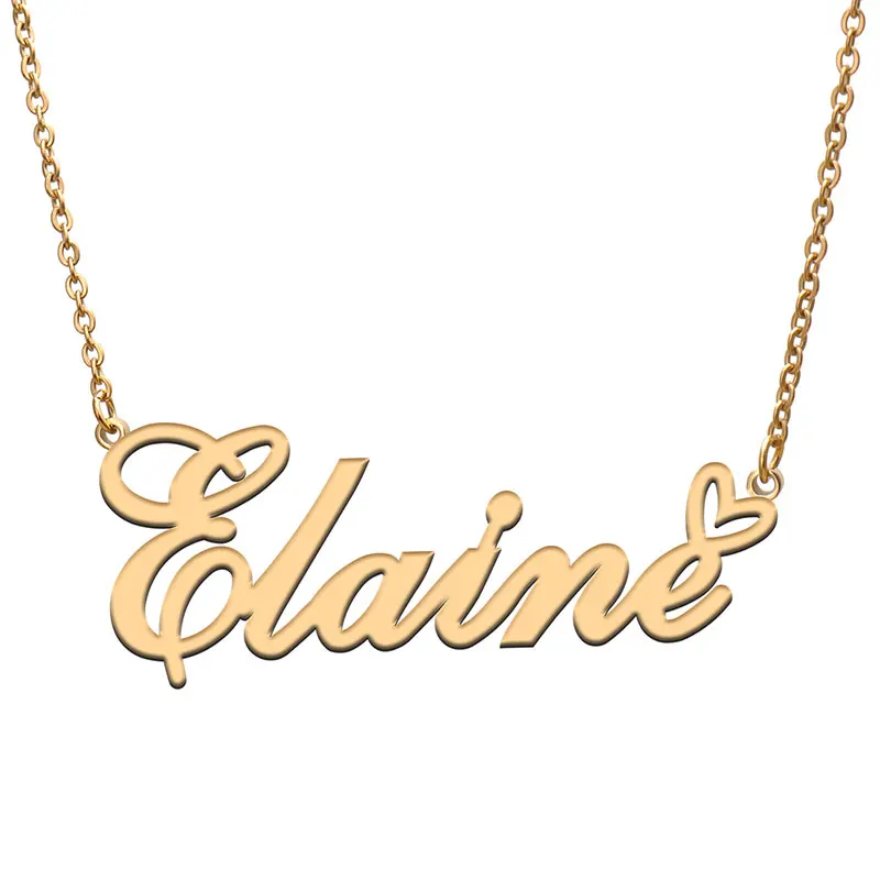 

Elaine with Love Heart Name Necklace for Women Stainless Steel Jewelry Nameplate Pendant Femme Mother Child Girls Gift